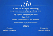 Την πρωτοχρονιάτικη πίτα κόβει η ΔΗΜ.Τ.Ο. Αγίας Παρασκευής στις 1/2