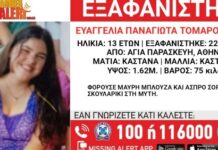 Αγωνία για την 13χρονη Ευαγγελία-Παναγιώτα που εξαφανίστηκε από την Αγία Παρασκευή
