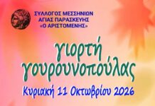 Ο Σύλλογος Μεσσηνίων Αγίας Παρασκευής «Ο Αριστομένης» σας προσκαλεί στην παραδοσιακή γιορτή γουρουνοπούλας.